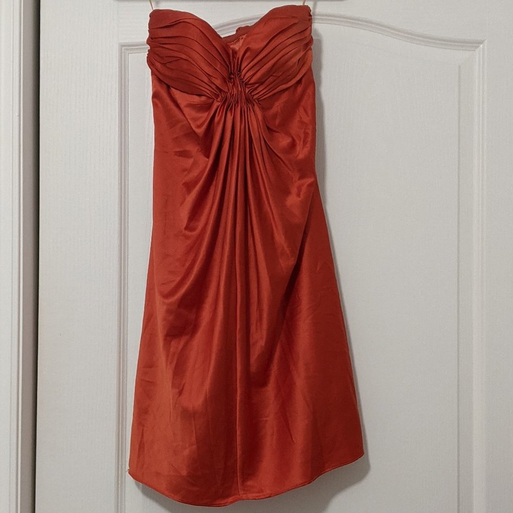 XXS Burnt Orange Strapless Satin Dress